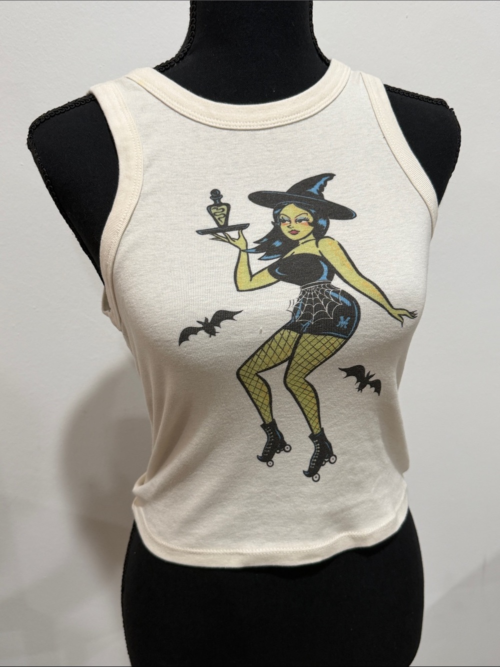 Cream Witch Graphic Tank Top — Roller Pinup Print